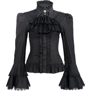 Victorian Blouse Women Gothic Pirate Shirt Vintage Long Sleeve Lotus Ruffle Top